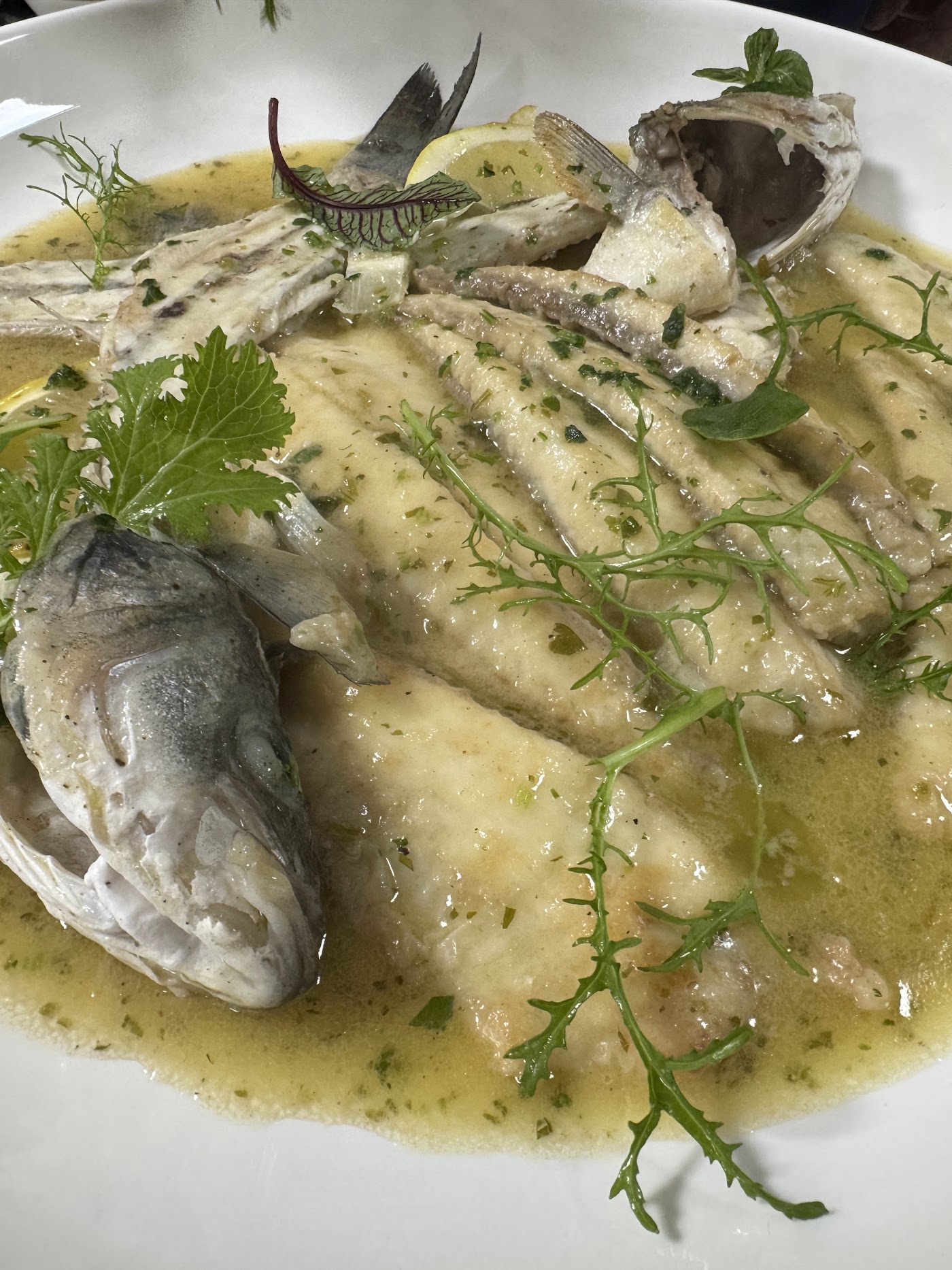 Whole fish in herb sauce